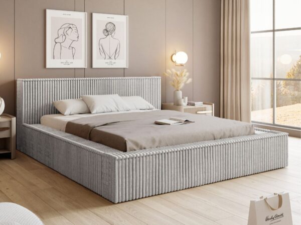 Łóżko sypialniane LAGOS w paski tkanina Tilia