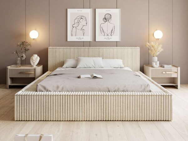 Łóżko sypialniane LAGOS w paski tkanina Tilia