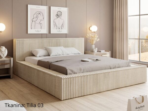 Łóżko sypialniane LAGOS w paski tkanina Tilia