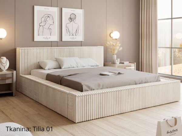 Łóżko sypialniane LAGOS w paski tkanina Tilia