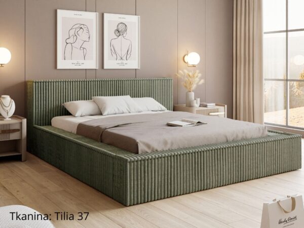 Łóżko sypialniane LAGOS w paski tkanina Tilia