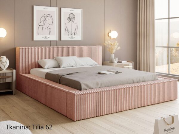 Łóżko sypialniane LAGOS w paski tkanina Tilia