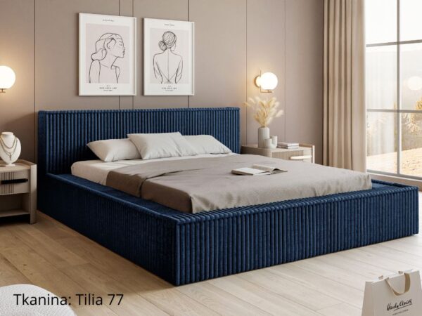 Łóżko sypialniane LAGOS w paski tkanina Tilia