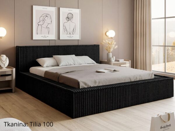 Łóżko sypialniane LAGOS w paski tkanina Tilia