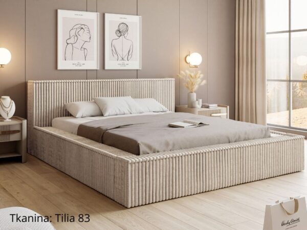 Łóżko sypialniane LAGOS w paski tkanina Tilia