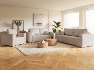 Zestaw wypoczynkowy do salonu Soft 3+2+1 beżowy baranek boucle bukla