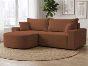 Narożnik DUO 242x155 zaokrąglona otomana boki 20cm miedziany
